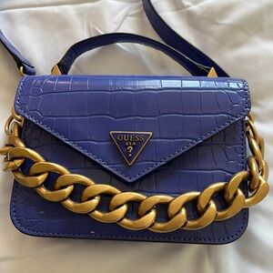 Guess Violet Croc-Embossed Mini Bag with Gold Chain